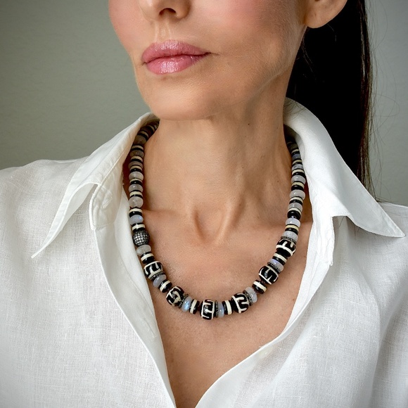 925 Silver Diamond Rainbow Moonstone Statement Necklace - Picture 1 of 4